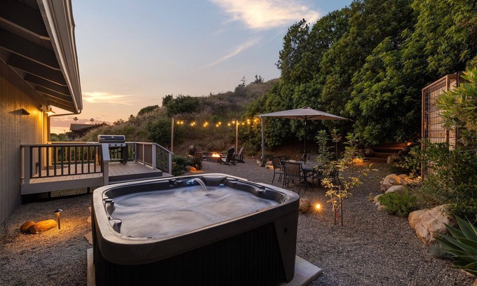 Santa Barbara Cabaña | Luxury Farmhouse Cottage with Ocean & Island Views, Spa, Fire Pit & Hammocks