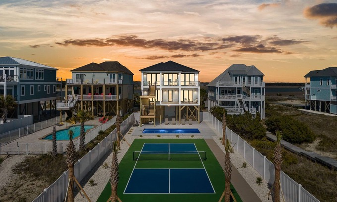 Oak Island Casa | NEW! Oceanfront, Pool, Pickleball, Tiki Bar & More