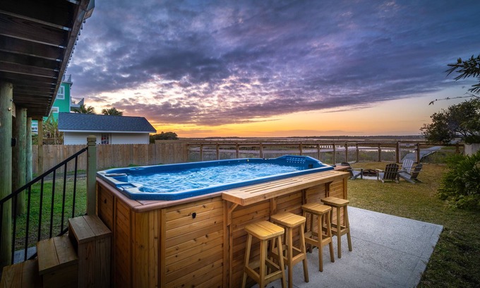 Folly Beach Casa | Luxury Swim Spa! Pet friendly, Private Dock, Marsh & River Views