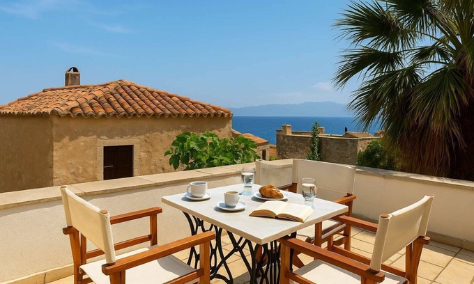Monemvasia Casa | Menexes Suites | Melica Suite Balcony w/ Sea View