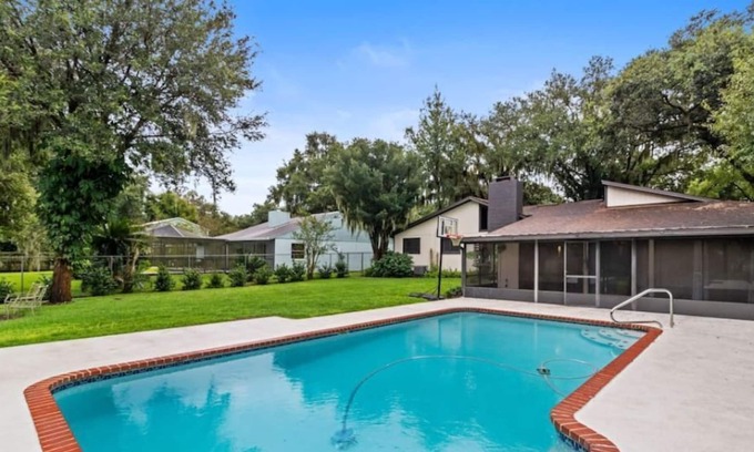 Lakeland Casa | Midcentury Modern Home with Pool, Theater, & Fire Pit
