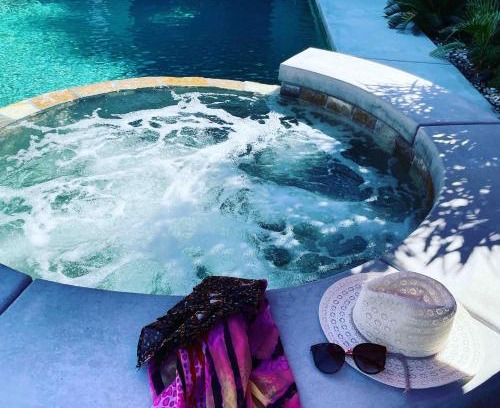 Desert Hot Springs Villa | Mineral Saltwater Solar heated Pool & Spa Oasis with mountain views and Koi pond