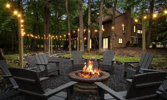 East Stroudsburg Casa | Modern Poconos Elegance Fire Pit, Hot Tub, Games