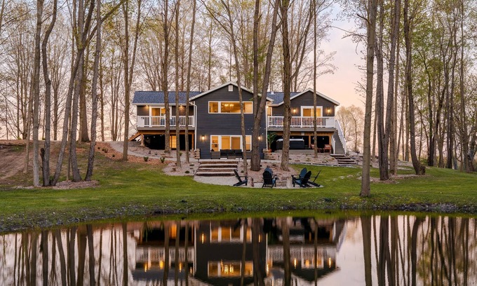 Casco Township Casa | Modern Retreat Hot Tub Pond Fire Pit