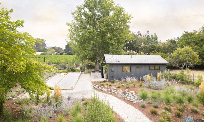 Sonoma Cabaña | Modern Sonoma Farmhouse on Vineyard w Deck + Bocce Court