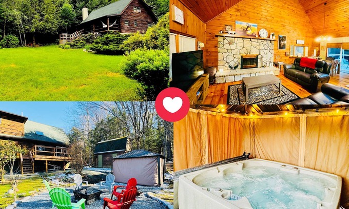 Newfoundland Cabina | Moira's Spacious Log Cabin Retreat: Hot Tub, Fire Pits, Near Lakes & Mountains