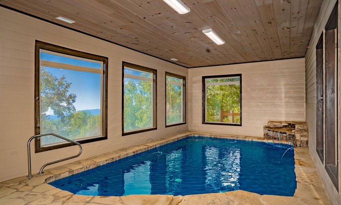 Sevierville Cabina | Mountain Castle: VIEWS, Indoor Pool, Home Theater, Top Amenities, near Attractions!