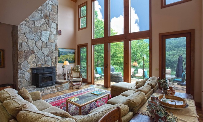 West Halifax Casa | Mountain view home with expansive deck, pellet stove, hot tub and outdoor shower