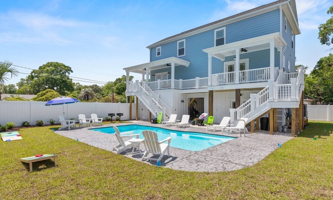Garden City Casa | New Beach House with Private Saltwater Pool + Hot Tub! Quick Walk to Beach!