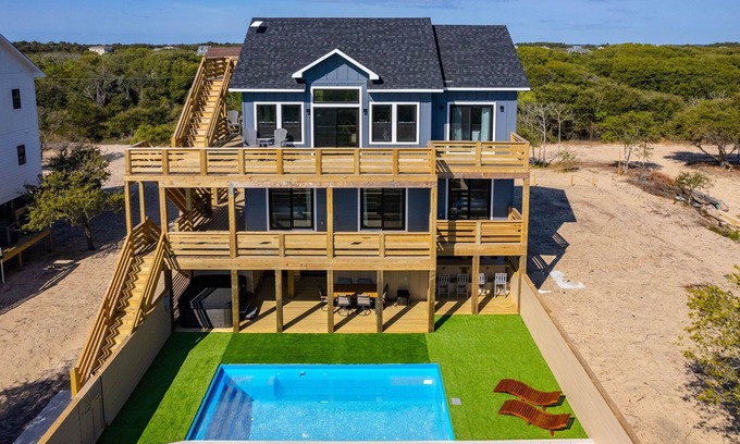 Carova Beach Casa | New Construction! 4BD Home w/ Pool, Hot Tub, Close to Beach, Wild Horses​, Views