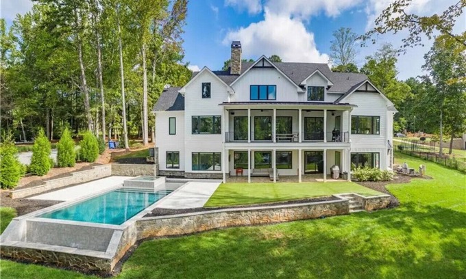 Mooresville Casa | New Lake-Front Farmhouse Style Home with Private Pool and Dock