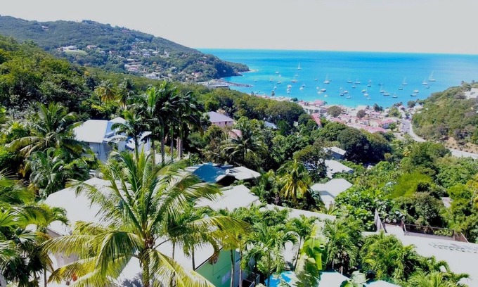 Deshaies Apartamento | Cabaña Grande Anse con vista al mar Caribe. Residencia O Coeur de Deshaies