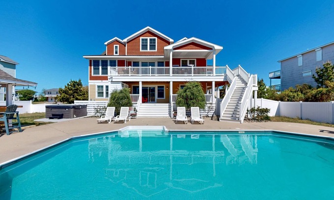 Sandbridge Casa | Ocean view home, steps to beach with private pool/hot tub & cabana - dogs OK