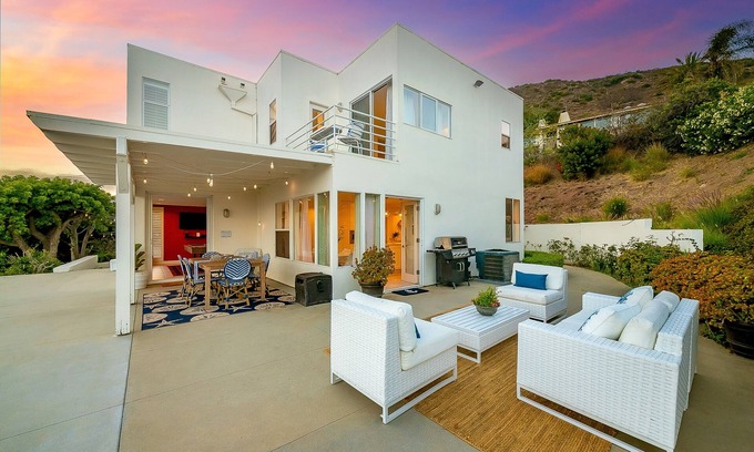 Western Malibu Casa | Ocean-view retreat with hot tub, grill, patio, pool table, & fitness studio