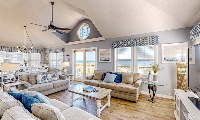 Frisco Casa | Oceanfront dog-friendly home with private hot tub, ocean-view sundecks, AC & W/D