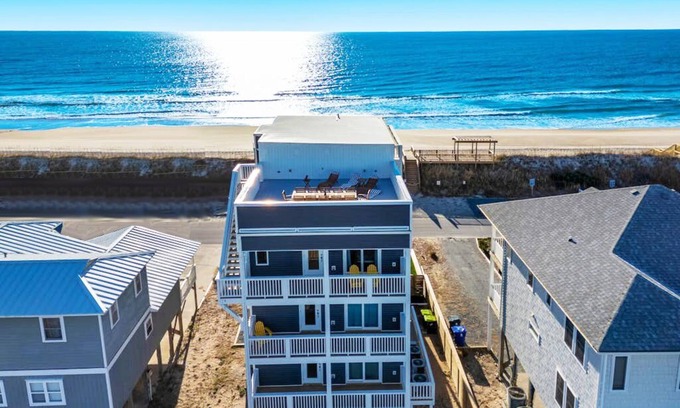 Surf City Casa | 🏖️ Oceanfront Fun House w/Hot Tub, Heated Pool, EV⚡, Elevator & Game Room 🌅