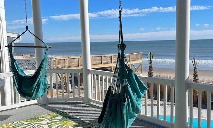 Ocean Isle Beach Casa | Oceanfront Home with Pool, Hot Tub, Panoramic Views, Linens Included