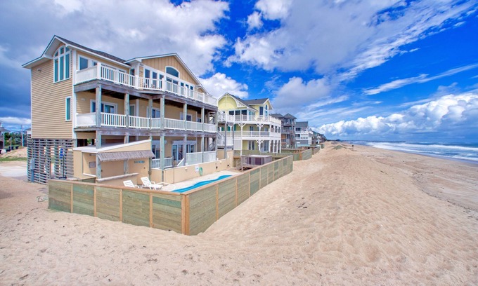Avon Casa | Oceanfront home with ocean view, private hot tub, outdoor pool, & central AC