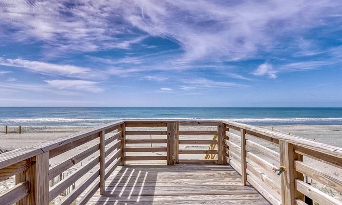 Oak Island Cabaña | Oceanfront with panoramic views! Direct beach access from covered deck.