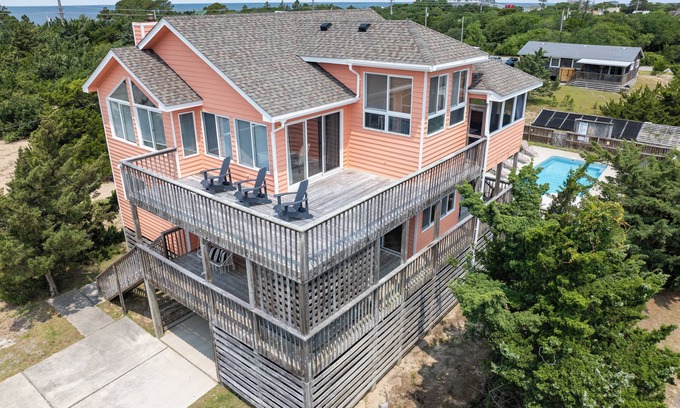 Waves Casa | Oceanside, sound view, dog friendly, private pool, hot tub, golf cart, game room