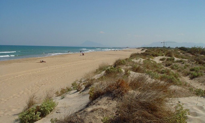 Platja de Piles Apartamento | Apartamento con impresionantes vistas a la playa y al mar, jardín y piscina.