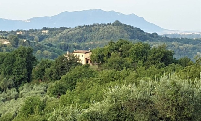Selci Casa | Panoramic stone farmhouse in sabina with communal pool near