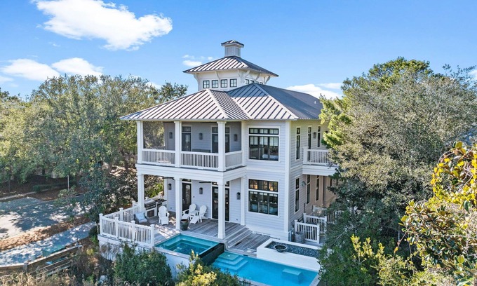 Cottage District Casa | Park District Elegance: 4BR WaterColor Home, Beach Club Passes, Private Pool, Bikes, Outdoor Oasis!