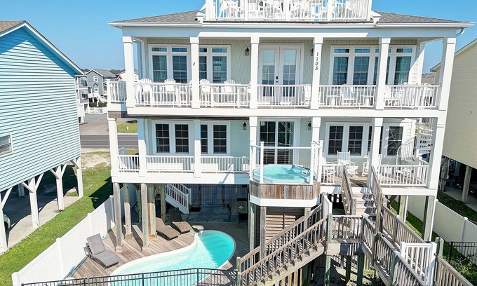 Holden Beach Casa | "Peaceful Breezy Feelin" is a 6 Bedroom, 6.5 Bathroom Oceanfront Home w/ Private Pool, Elevator!