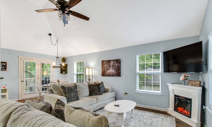 Midway Casa | Peaceful lake escape with water views, outdoor games, firepit, & on-site fishing