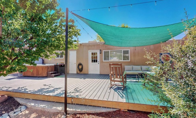 Los Poblanos Casa | Peaceful Sunflower Escape, 3bd w/ hot tub, grill, and mountain views!