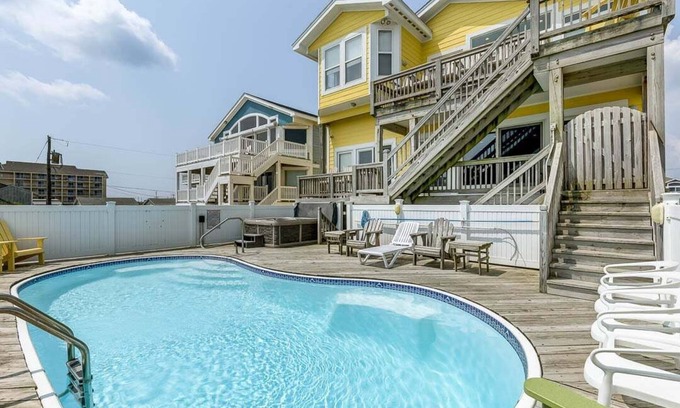 Nags Head Casa | Playa de gravilla | Frente al mar | Se aceptan perros, Piscina privada, Bañera de hidromasaje