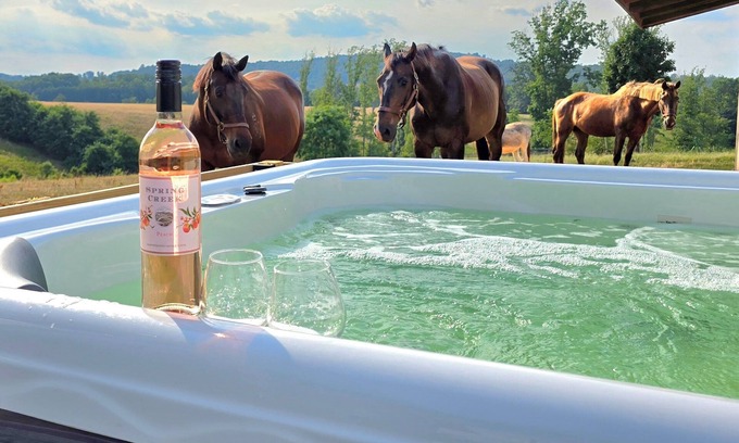 Gladehill Cabaña | Private Farm Cottage surrounded fields, farm animals, mountain views & hot tub!