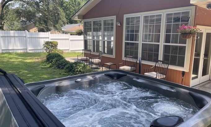 Long Bay Estates Casa | Relaxing Mediterranean style home w/hot tub, 2 golf carts, private beach access
