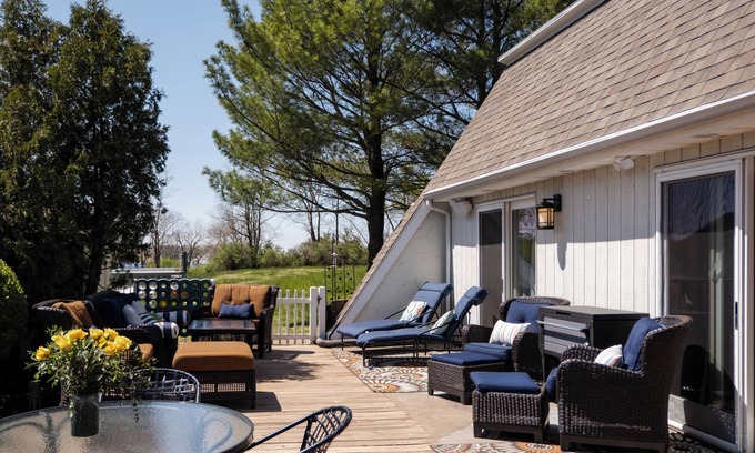 New Buffalo Casa | Riverfront Retreat, Walk to Beach + Downtown, Hot Tub, Kayaks & Bikes!