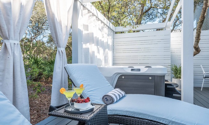 Seagrove Beach Casa | Romantic New Home for 2-Private Hot Tub/ Secluded Patio-260 Steps to Beach-Bikes