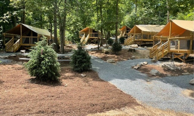 Saluda Alquiler De RV | Rustic Glamping Tent nestled in the beauty of the Green River Gamelands!