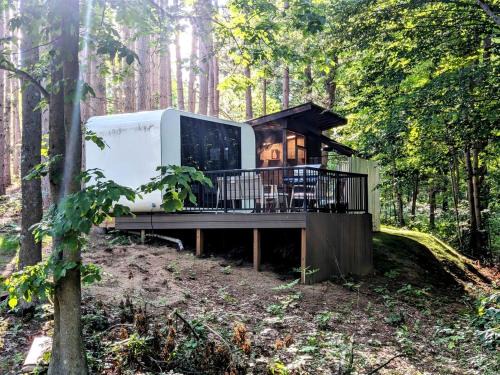 Sears Casa | Secluded Modern Tiny House with Wood-Fired Hot Tub Near Trails in Sears, Michigan