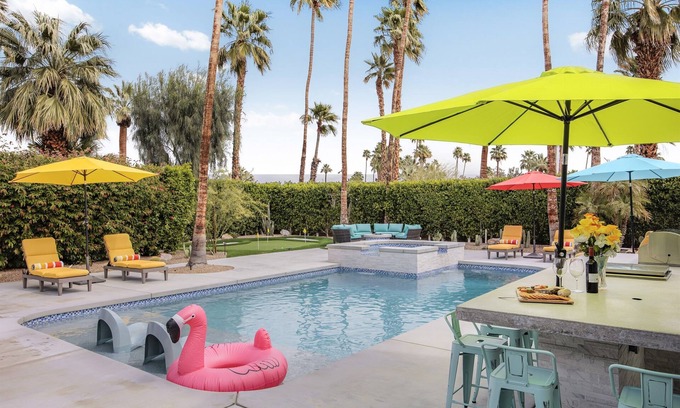 Tahquitz River Estates Casa | Sky Lounge - putting green, fire pit, pool/spa