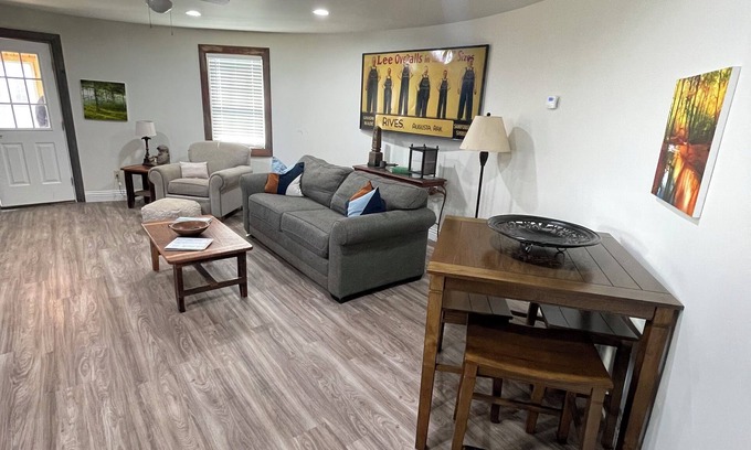 Gregory Cabina | Soybean Bin Cozy Grain Bin retreat on a mini working farm.