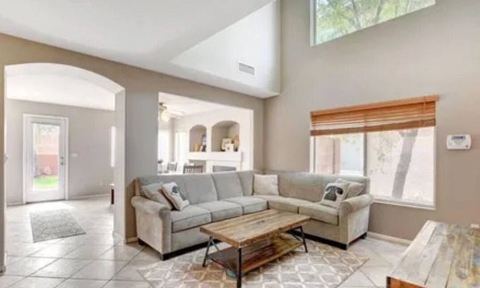 Summerlin Casa | Spacious home with grass backyard, fire pit, & craft bar!