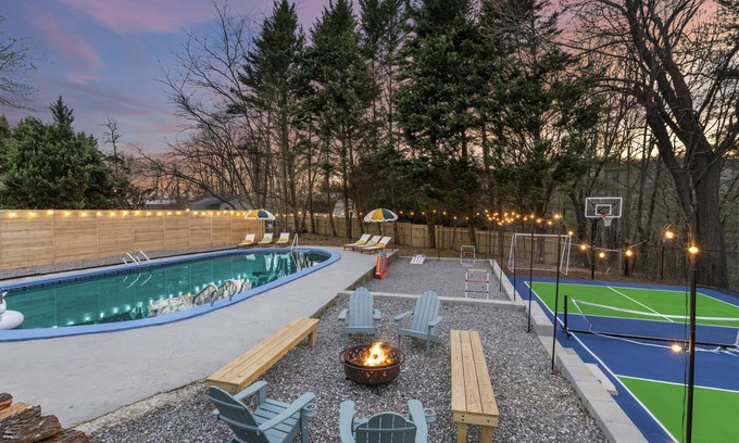 Asheville Casa | Splash House - Heated Pool, Hot Tub, Pickleball, Movie Theater
