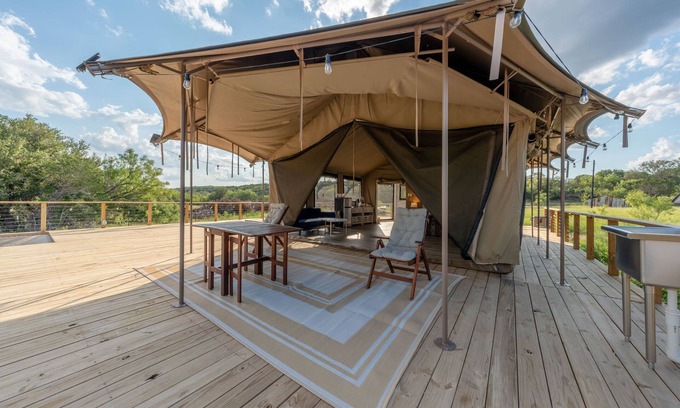 Marble Falls Cabina | Stunning Mountain View Patio Tent Yurt Glamping Loving Heart Retreats Glamorous