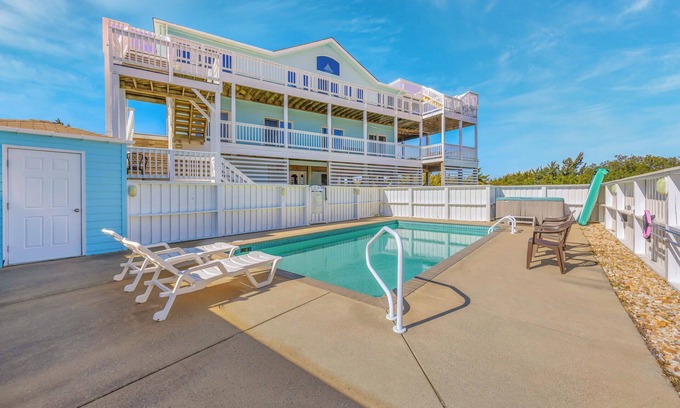 Salvo Casa | SUMMER SAVINGS - Oceanside Dog Friendly Salvo Home w/ Pool, Elevator, & Hot Tub
