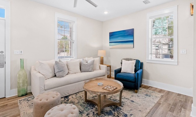 Seagrove Beach Cabaña | Sunny home with pool and hot tub access, WiFi, central AC, and balcony