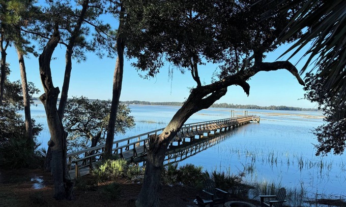 Okatie Casa | Sunset views from the dock Luxury 3 BR plus Carriage House on gated Callawassie