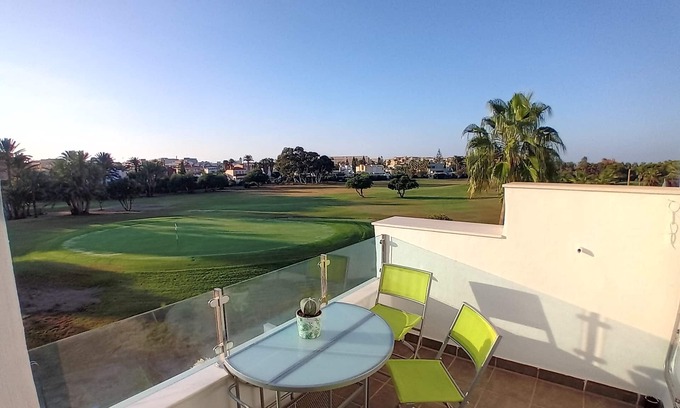 Roquetas de Mar Apartamento | La Perla Azul, terraza panorámica soleada todo el año