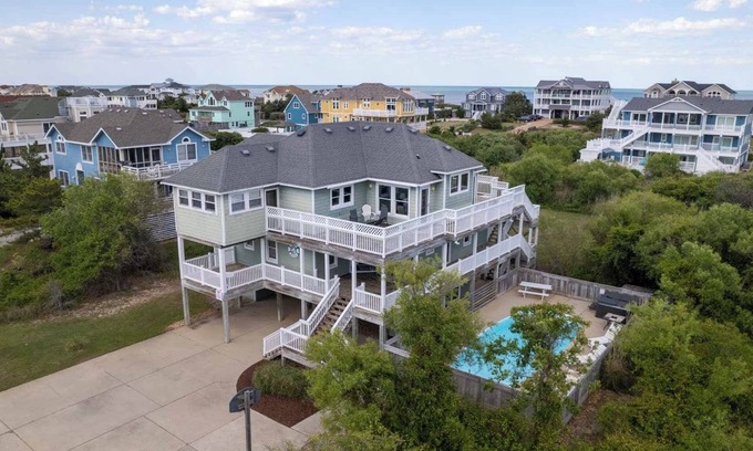 Whalehead Beach Casa | Third Row Whalehead Home with Pool and Spa, Sleeps 22!