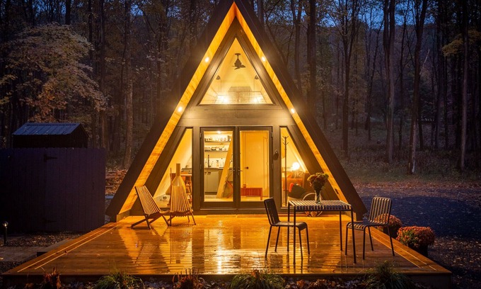 Freehold Cabina | Tiny Home A-Frame with Hot Tub in the Northern Catskills