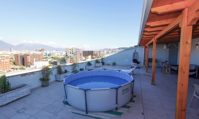 Tirana Apartamento | Tirana Skyline Rooftop 3BR w/Hot Tub, Plunge Pool & Free Parking