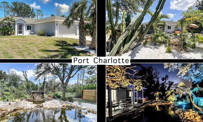 Port Charlotte Casa | Tropical Home With Waterfall, HotTub, Fenced Yard, Beachy Lounge Area & Pets!